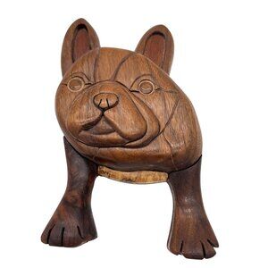 French Bulldog Dog Hand Carved Intarsia Wood Wall Plaque Frenchie Dog 7.5 x 4.5